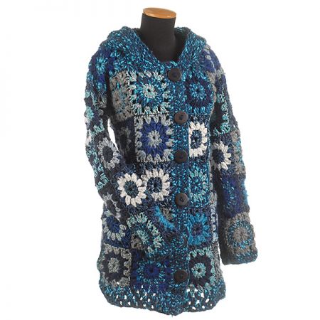 Háčkovaný kabátek modrý melír