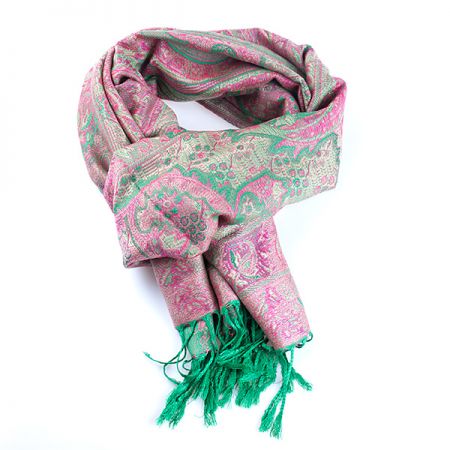 Šála směs kašmír/hedvábí vzor v zelených odstínech