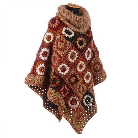 Originální pončo výstřih V + rolák hnědé