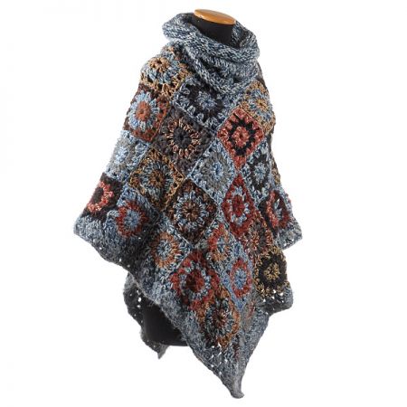 Originální pončo výstřih V + rolák + návleky modrohnědé