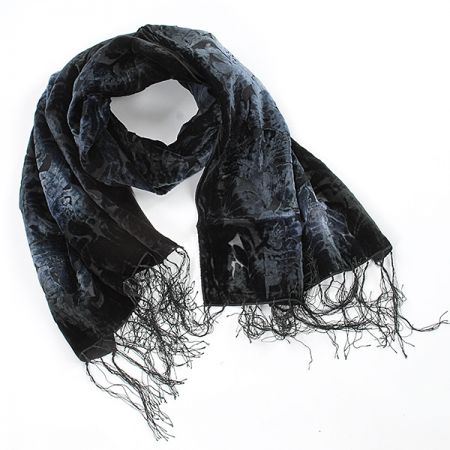 Šála vypalovaný samet s třásněmi atracit šedá