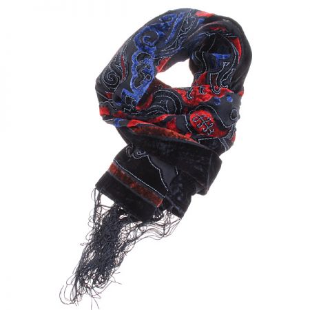 Efektní šála vypalovaný samet/tisk červenočerný