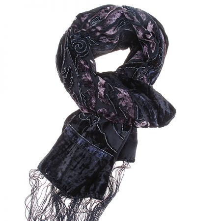 Efektní šál vypalovaný samet/tisk černohnědý