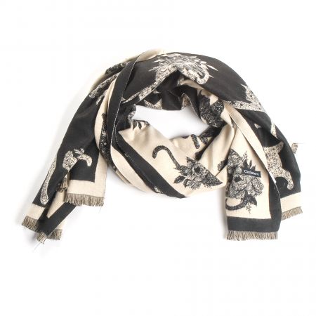 Šála oboustranná s kočkami krémová/černá