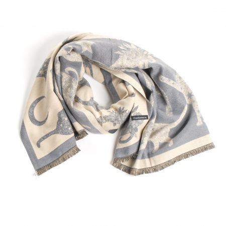 Šála oboustranná s kočkami krémová/šedá