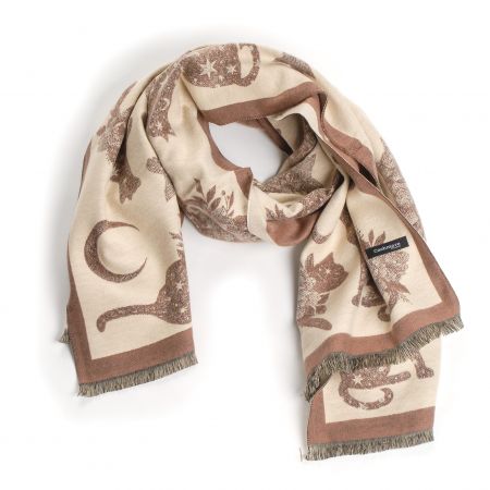 Šála oboustranná s kočkami krémová/hnědá