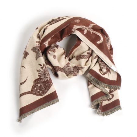 Šála oboustranná s kočkami krémová/tm.hnědá