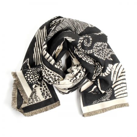 Šála oboustranná siluety koček krémová/černá