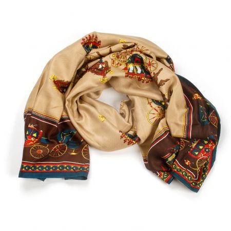 Šála směs kašmír/hedvábí vzor vozataj camel hnědá