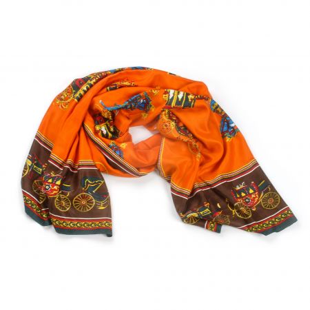 Šála směs kašmír/hedvábí vzor vozataj oranžová