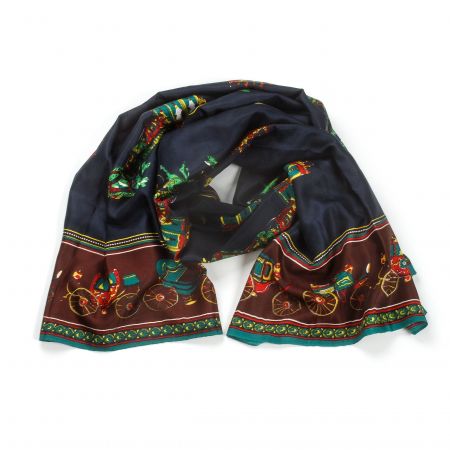 Šála směs kašmír/hedvábí vzor vozataj modrá