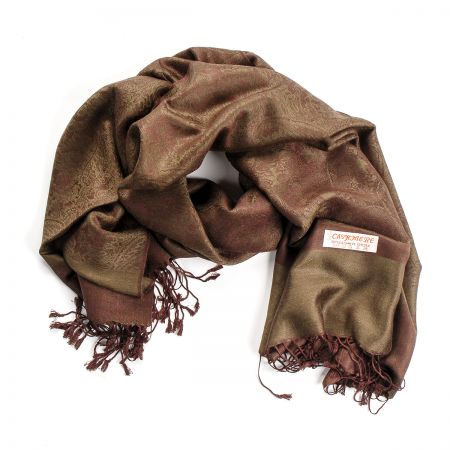 Šála směs kašmír/hedvábí žakár tmavě hnědá