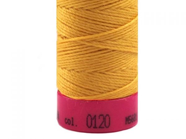 Nitě jeans 30×3 tex, 100% PES, návin 30 m, sytě žlutá