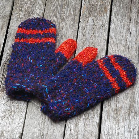 Pletené rukavice MarLen modré s červeným proužkem