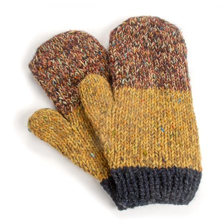 Ručně pletené rukavice MarLen pruhy zelené,hnědé