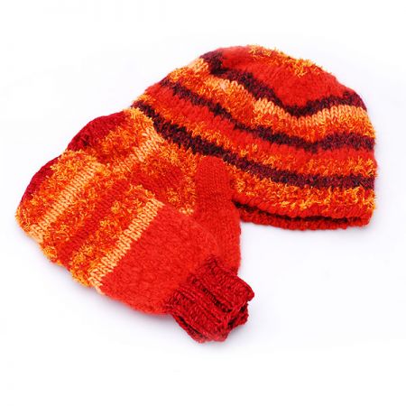 Ručně pletená čepice a rukavice Marlen oranžový melír