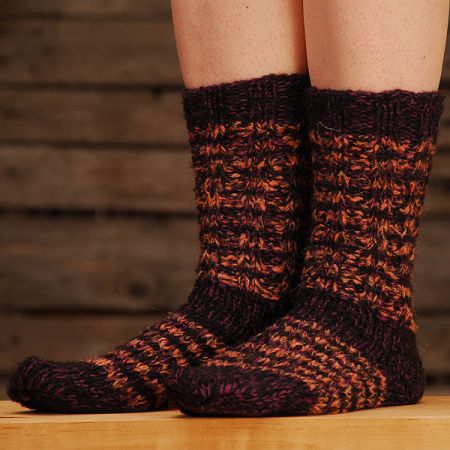 Ručně pletené ponožky Marlen fialový melír s pruhy