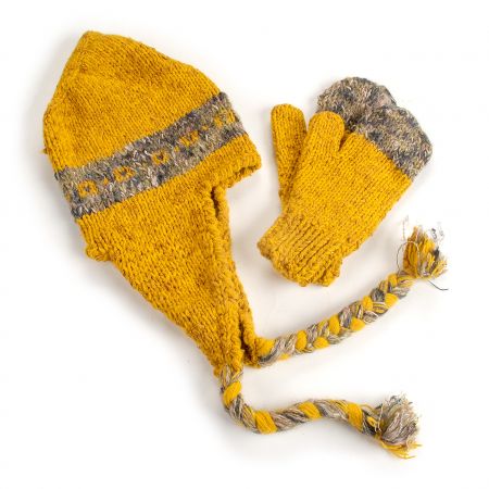 Ručně pletená sada čepice,rukavice olivová