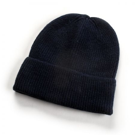 Čepice žebrový ohrnutý lem unisex tm.modrá