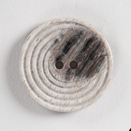 Knoflík plastový dvoudírkový s letokruhy šedobílý